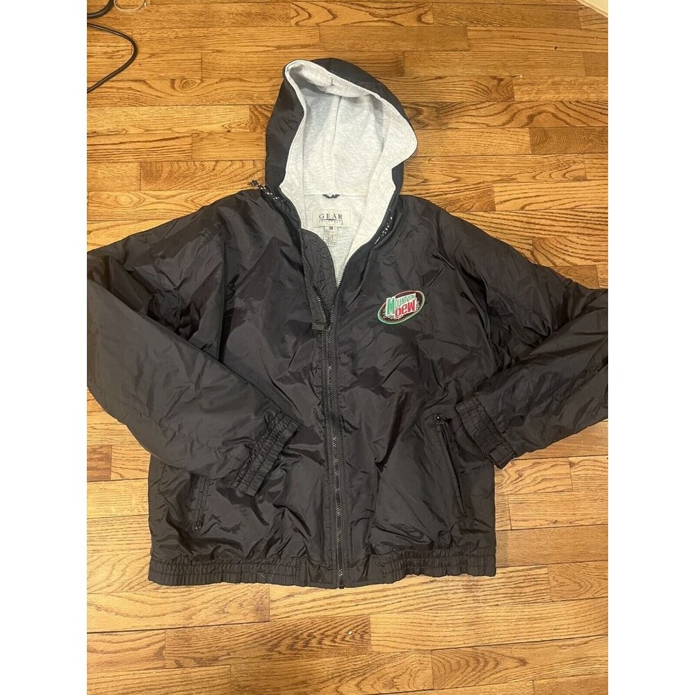 Mountain Dew Men Black Zipper Hooded Nylon Jacket XL Gear For Sports The Victory